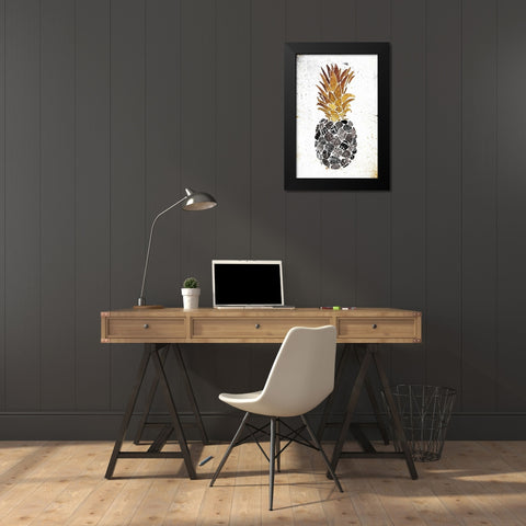 Golden Mandala Pineapple Black Modern Wood Framed Art Print by OnRei