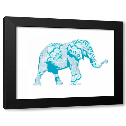 Blue Mandala Elephant Black Modern Wood Framed Art Print with Double Matting by OnRei