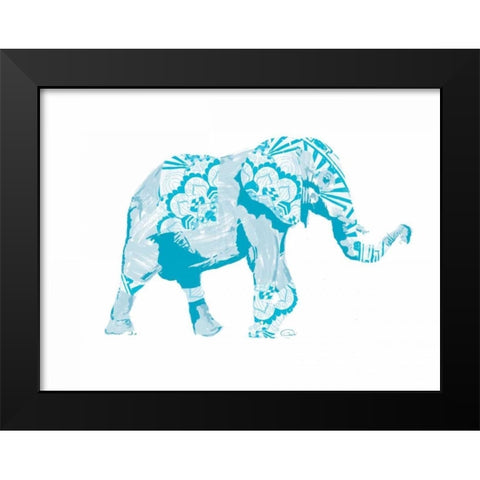 Blue Mandala Elephant Black Modern Wood Framed Art Print by OnRei