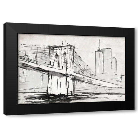 Brooklyn Sketch Black Modern Wood Framed Art Print with Double Matting by OnRei