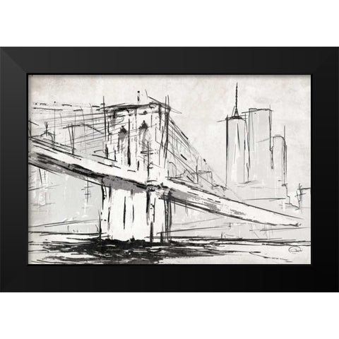 Brooklyn Sketch Black Modern Wood Framed Art Print by OnRei