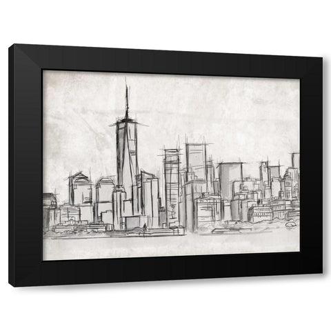 NY Skyline Black Modern Wood Framed Art Print with Double Matting by OnRei