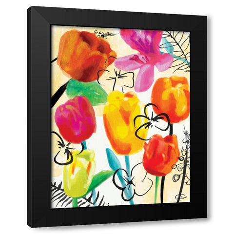 Floral Water Ink Black Modern Wood Framed Art Print with Double Matting by OnRei