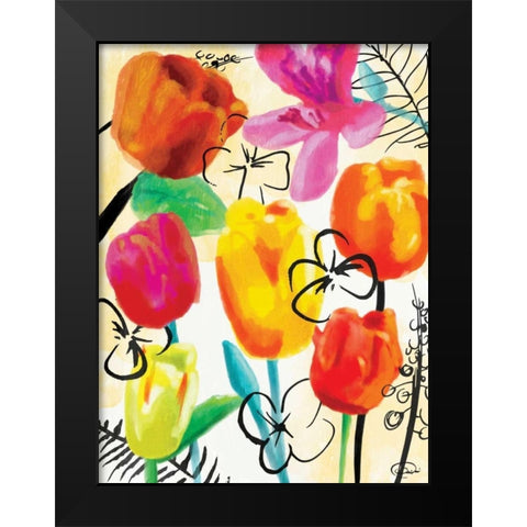 Floral Water Ink Black Modern Wood Framed Art Print by OnRei