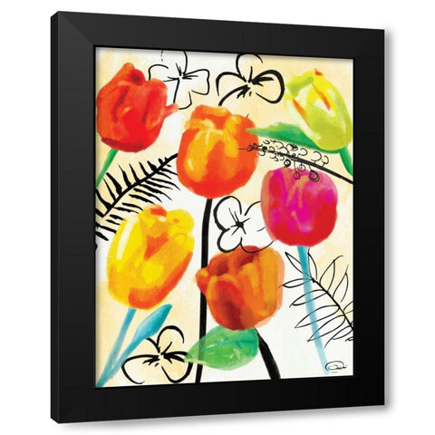 Floral Water Ink Mate Black Modern Wood Framed Art Print with Double Matting by OnRei