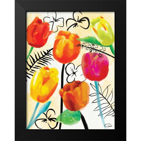 Floral Water Ink Mate Black Modern Wood Framed Art Print by OnRei