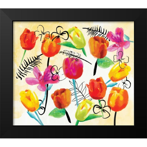 Full Floral Ink Black Modern Wood Framed Art Print by OnRei