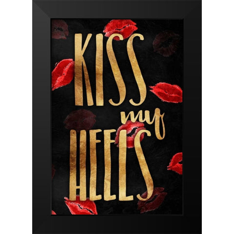 Kiss My Gold Heels Black Modern Wood Framed Art Print by OnRei