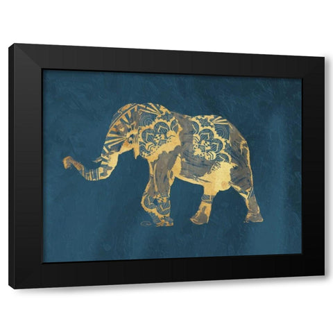 Navy Gold Elephant Black Modern Wood Framed Art Print with Double Matting by OnRei