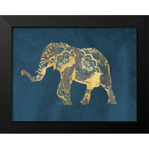 Navy Gold Elephant Black Modern Wood Framed Art Print by OnRei