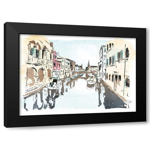 Venice In Ink Black Modern Wood Framed Art Print with Double Matting by OnRei