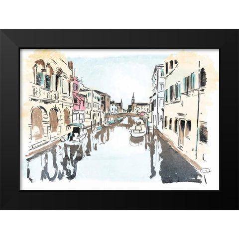 Venice In Ink Black Modern Wood Framed Art Print by OnRei