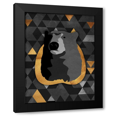 Dark Gold Triangular Bear Black Modern Wood Framed Art Print with Double Matting by OnRei