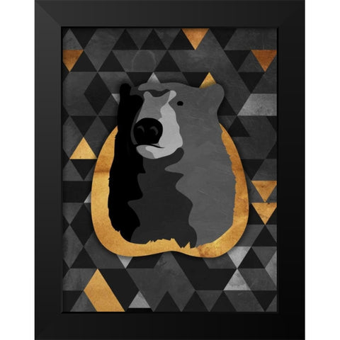 Dark Gold Triangular Bear Black Modern Wood Framed Art Print by OnRei