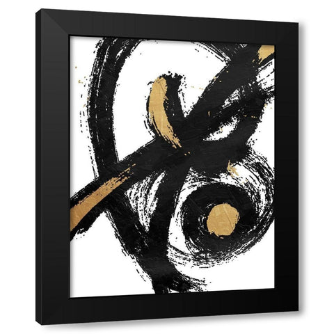 Jaidens Swirl Black Modern Wood Framed Art Print with Double Matting by OnRei