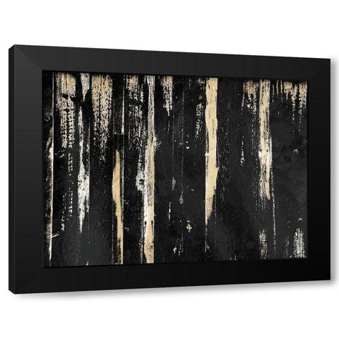 Gold Streaks Black Modern Wood Framed Art Print with Double Matting by OnRei