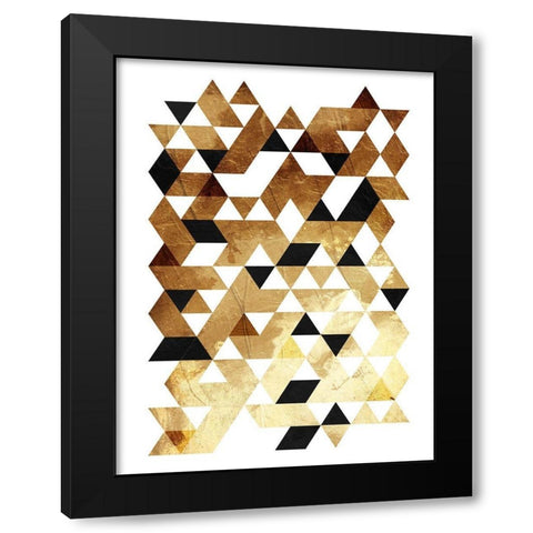 Golden Triangles Black Modern Wood Framed Art Print with Double Matting by OnRei