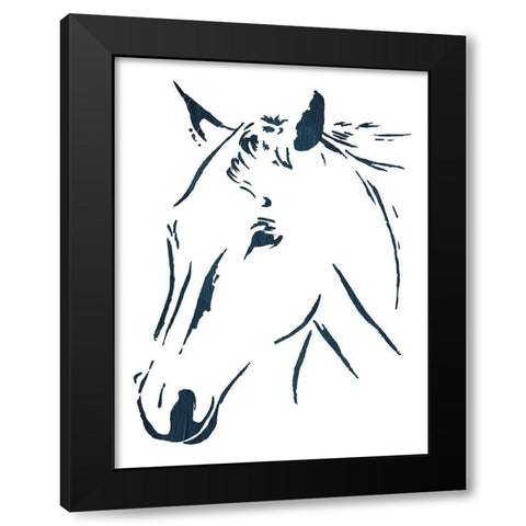 Blue Horse Black Modern Wood Framed Art Print with Double Matting by OnRei