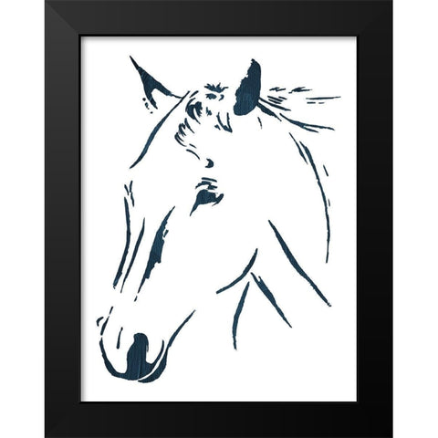 Blue Horse Black Modern Wood Framed Art Print by OnRei