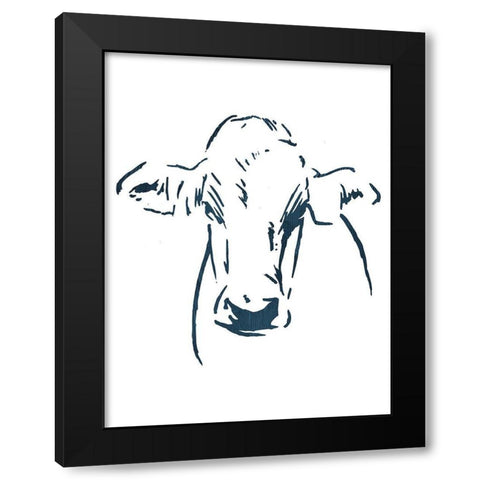 Blue Cow Black Modern Wood Framed Art Print with Double Matting by OnRei