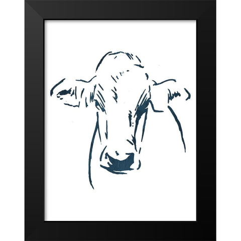 Blue Cow Black Modern Wood Framed Art Print by OnRei