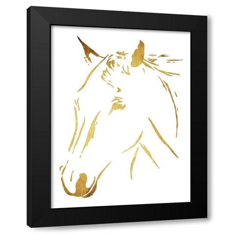 Gold Horse Black Modern Wood Framed Art Print with Double Matting by OnRei