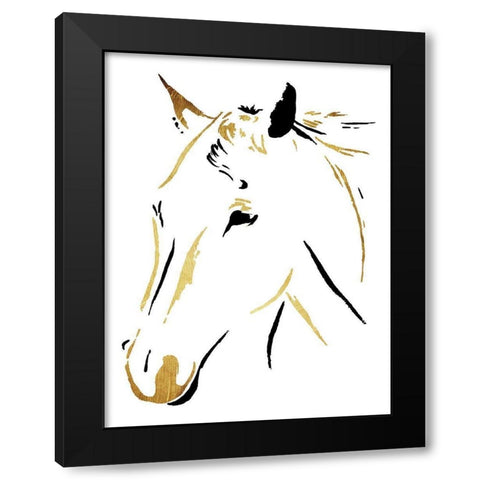 Gold Black Horse Black Modern Wood Framed Art Print with Double Matting by OnRei