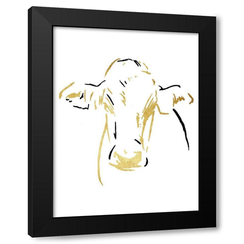 Gold Black Cow Black Modern Wood Framed Art Print with Double Matting by OnRei