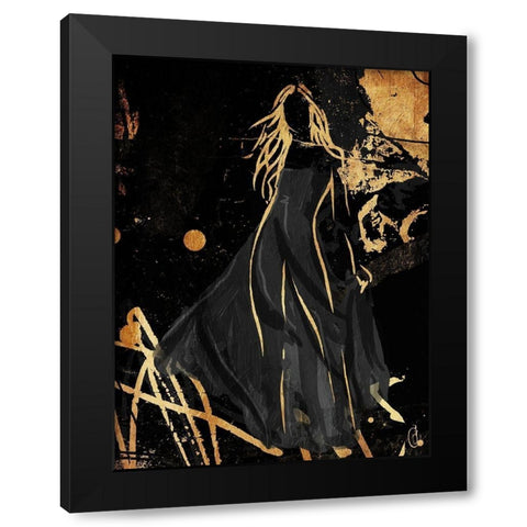 Gold In The Wind Black Modern Wood Framed Art Print with Double Matting by OnRei