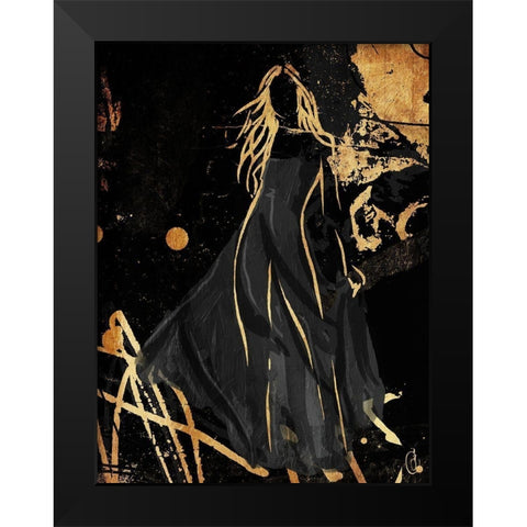 Gold In The Wind Black Modern Wood Framed Art Print by OnRei