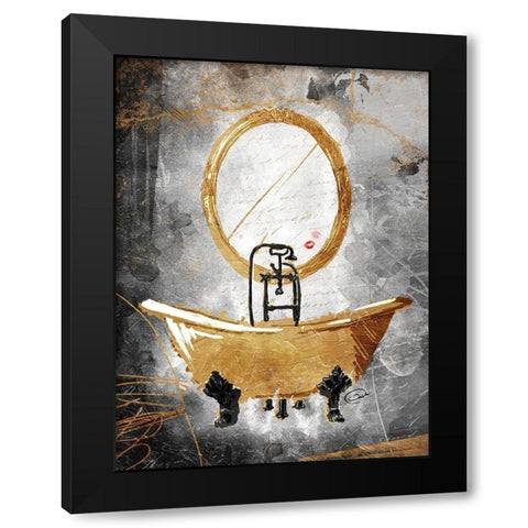 Golden Relaxation Black Modern Wood Framed Art Print with Double Matting by OnRei