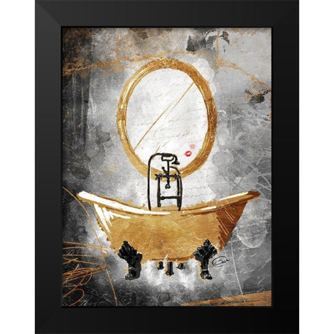 Golden Relaxation Black Modern Wood Framed Art Print by OnRei