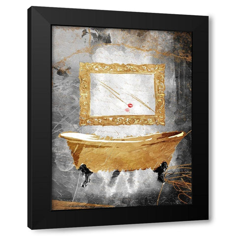 Golden Calmness Black Modern Wood Framed Art Print with Double Matting by OnRei