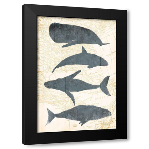 Whale Map Black Modern Wood Framed Art Print with Double Matting by OnRei