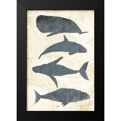 Whale Map Black Modern Wood Framed Art Print by OnRei