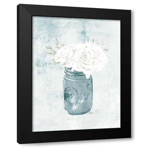 Flowers In A Jar Black Modern Wood Framed Art Print with Double Matting by OnRei