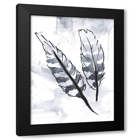 Silver Feathers Black Modern Wood Framed Art Print with Double Matting by OnRei