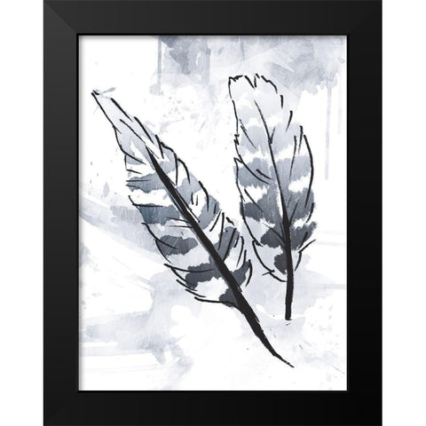 Silver Feathers Black Modern Wood Framed Art Print by OnRei