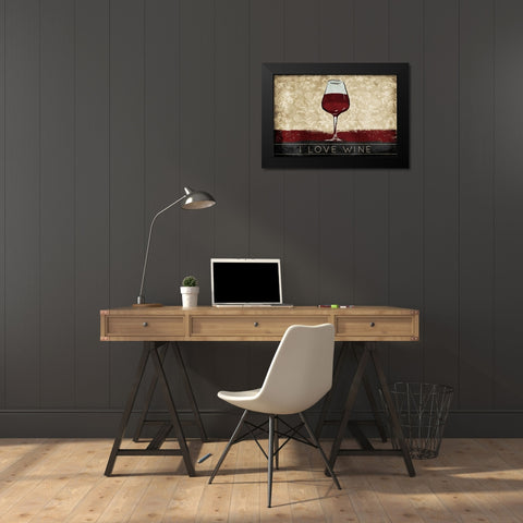 I Love Wine Black Modern Wood Framed Art Print by OnRei