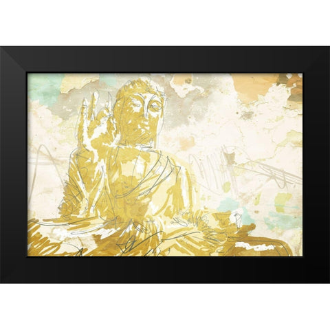 Meditate Gold Black Modern Wood Framed Art Print by OnRei