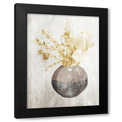 Yellow Flowers In Vase Mate Black Modern Wood Framed Art Print with Double Matting by OnRei