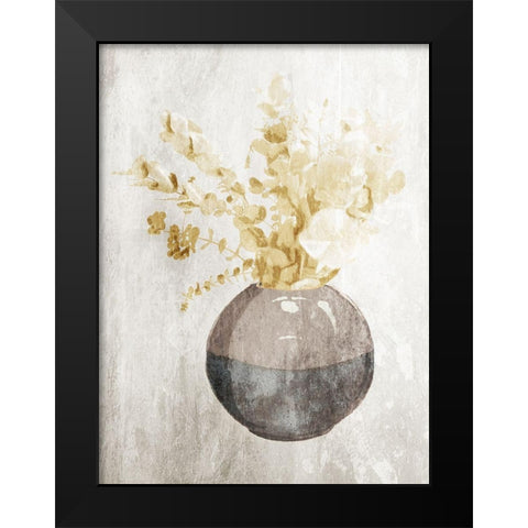 Yellow Flowers In Vase Mate Black Modern Wood Framed Art Print by OnRei