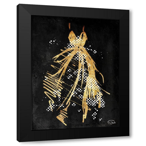 Gold Dress White Dots Three Black Modern Wood Framed Art Print by OnRei