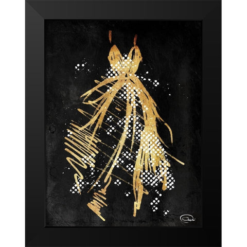 Gold Dress White Dots Three Black Modern Wood Framed Art Print by OnRei