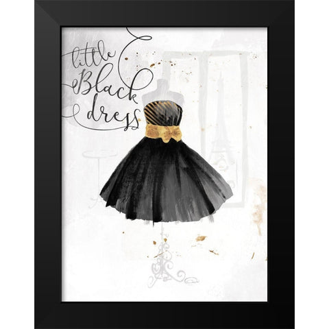 Little Black Gold Dress Black Modern Wood Framed Art Print by OnRei