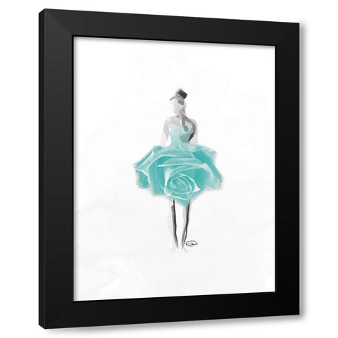 Teal Rose Ballerina Black Modern Wood Framed Art Print with Double Matting by OnRei