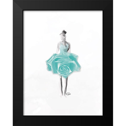 Teal Rose Ballerina Black Modern Wood Framed Art Print by OnRei