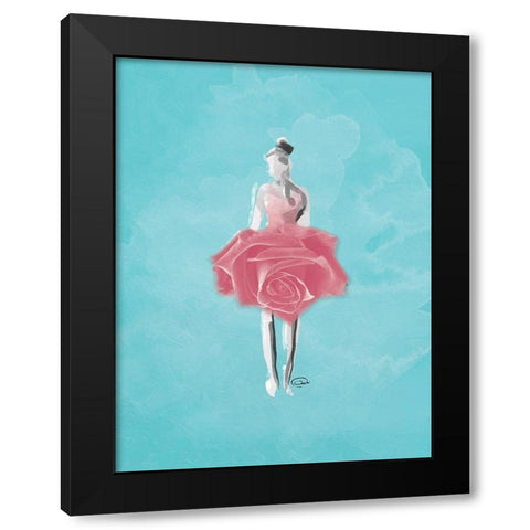 Teal Rose Ballerina Background Black Modern Wood Framed Art Print with Double Matting by OnRei