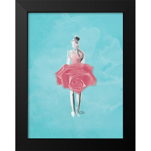 Teal Rose Ballerina Background Black Modern Wood Framed Art Print by OnRei