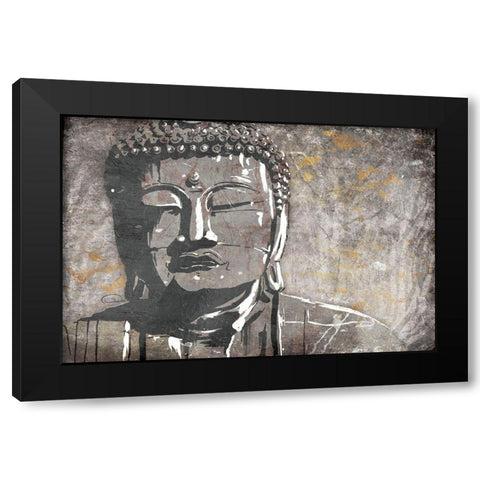 Nuetral Buddha Black Modern Wood Framed Art Print with Double Matting by OnRei